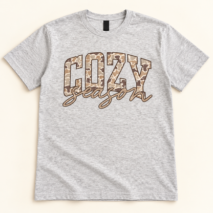 Cozy Season Camo Fall Shirt AI tee mockup