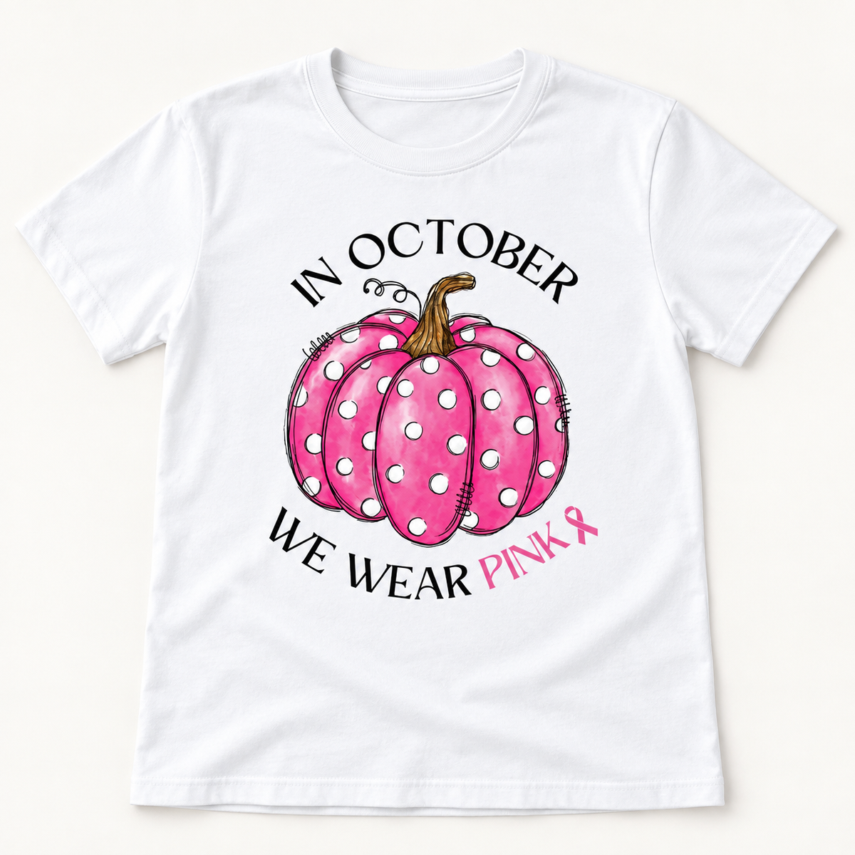 Pink Polka Dot Pumpkin white short sleeve tee front print