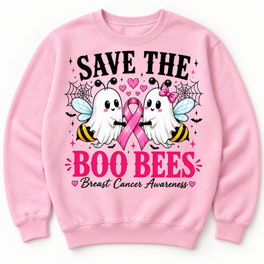 Save the Boo Bees breast cancer awareness pink crewneck sweatshirt mockup